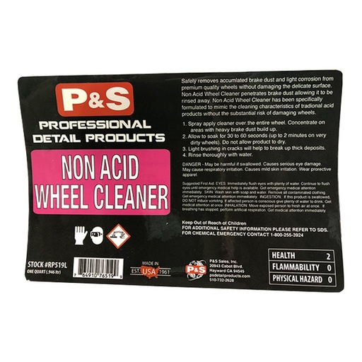 [Item# PNS-RP190L                        
            ] P&S Bottle Label - Non Acid Wheel Cleaner