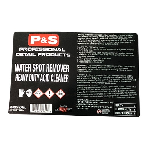 [Item# PNS-N330L                        
            ] P&S Bottle Label - Water Spot Remover